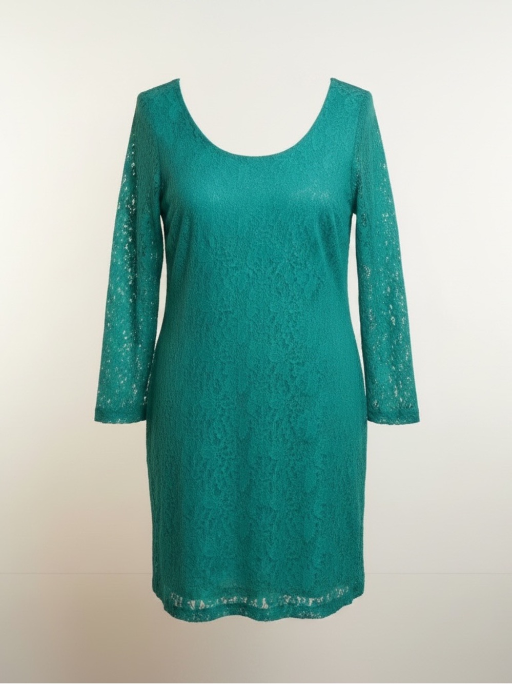 Star Vixen 2X green layered lace scoop neck long sleeve stretch bodycon dress‎